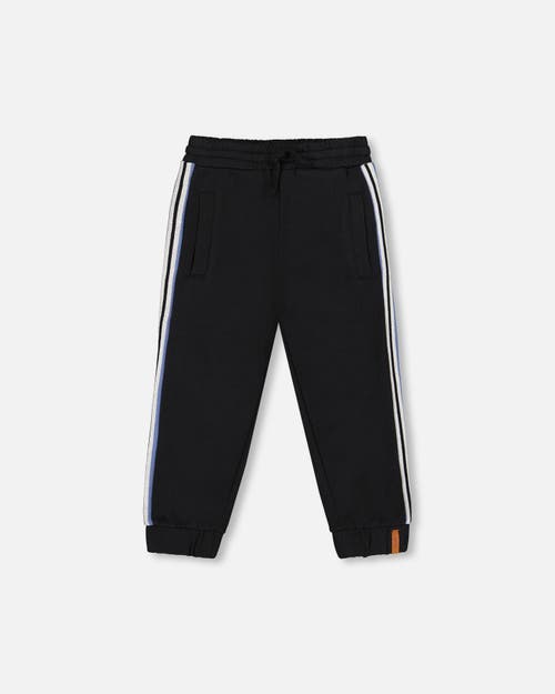 Deux Par Deux Fleece Sweatpants With Side Stripes In Black