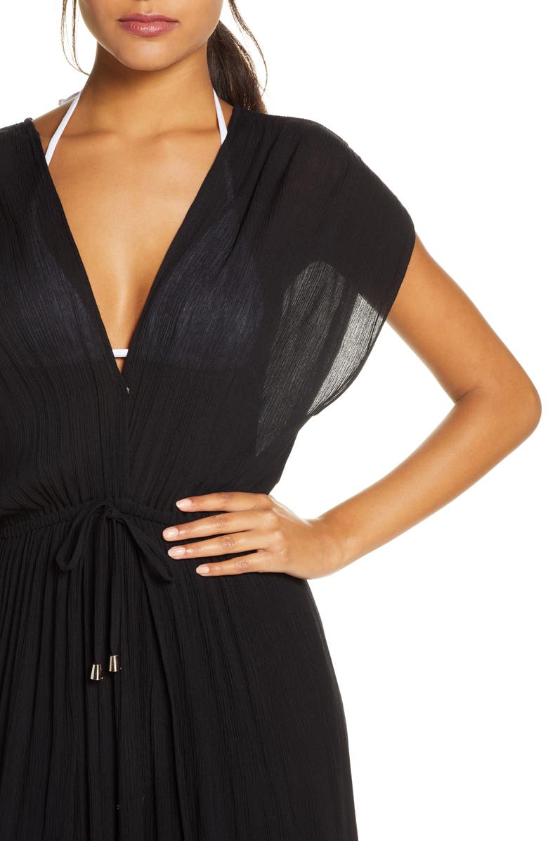 Elan Wrap Maxi Cover-Up Dress, Alternate, color, Black