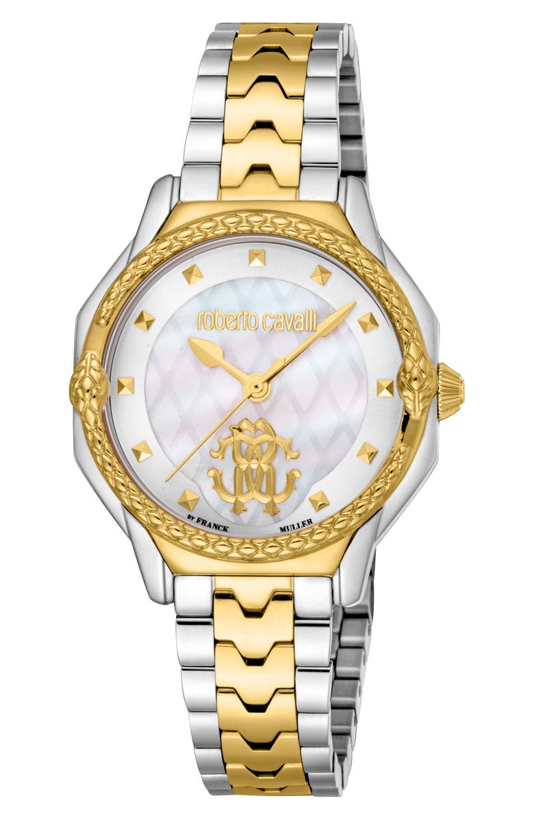 Roberto Cavalli by Franck Muller Mother-of-Pearl Bracelet Watch, 32mm, Main, color, Two Tone Silver & Gold