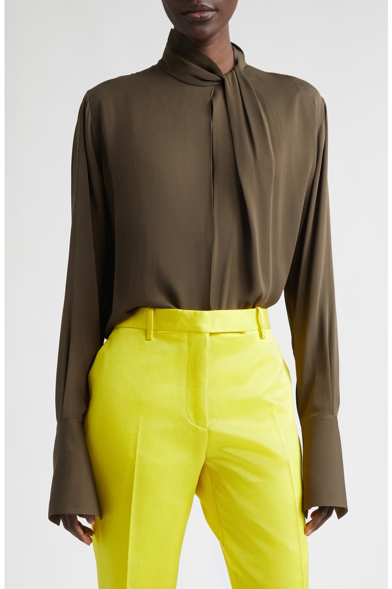 Keyhole Cutout Washed Silk Georgette Top, Main, color, KB349 DESERT PALM