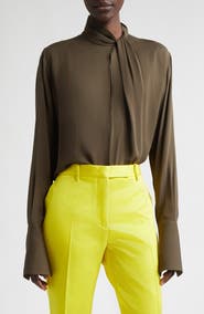 TOM FORD Keyhole Cutout Washed Silk Georgette Top