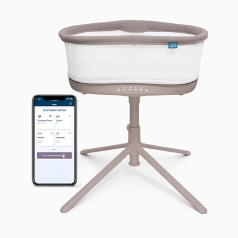 BassiNest Connected Swivel Sleeper 3.0 - Smart Bassinet with AutoSoothe, 360° Swivel, Cry Detection, Rocking, Vibration & Soothing Sounds, Easy Lowering Wall