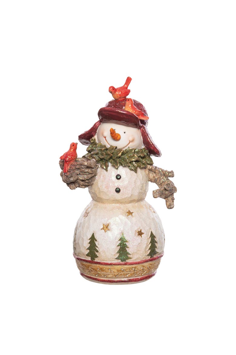 Snowman With Cardinals Figurine, Main, color, White