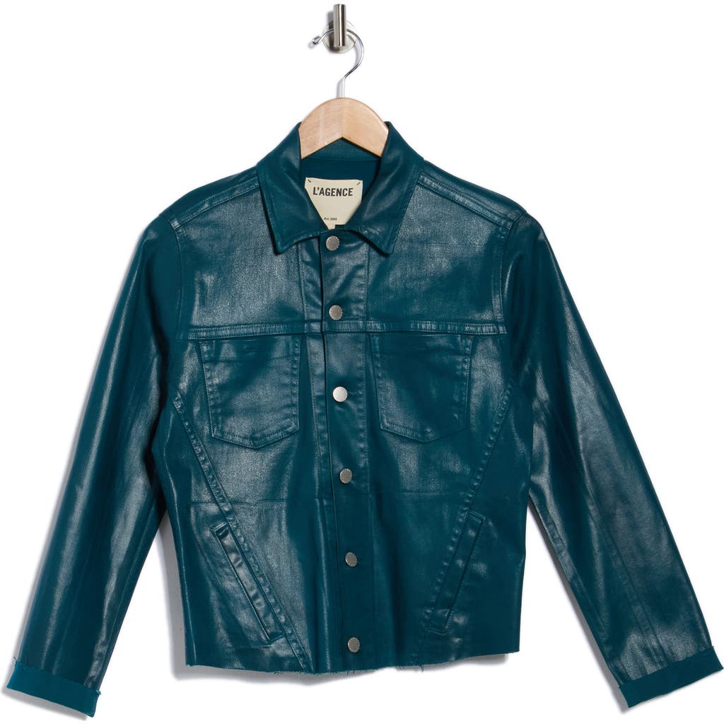 L'agence Janelle Slim Fit Raw Hem Jacket In Blue