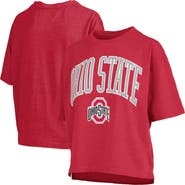 PRESSBOX Women's Pressbox Scarlet Ohio State Buckeyes Nelson Arch Over Logo Waist Length Oversized Slub T-Shirt