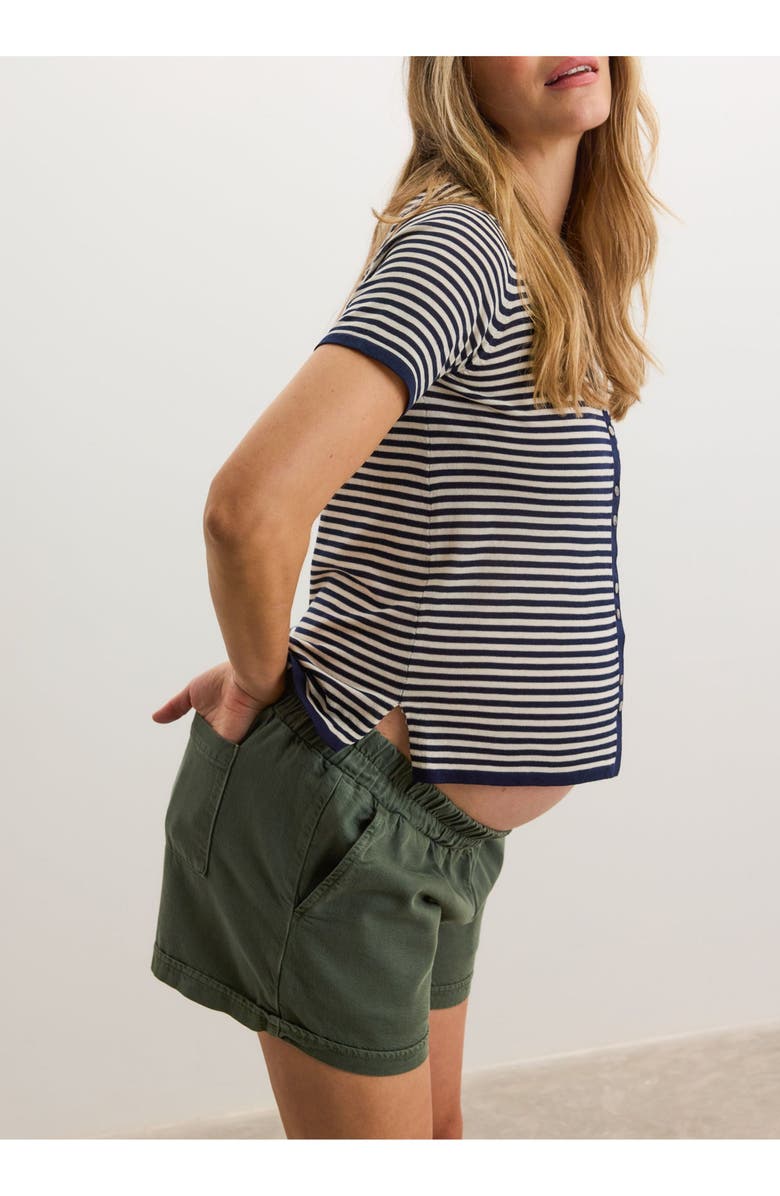 HATCH Collection The Drapey Denim Maternity Short, Alternate, color, Olive