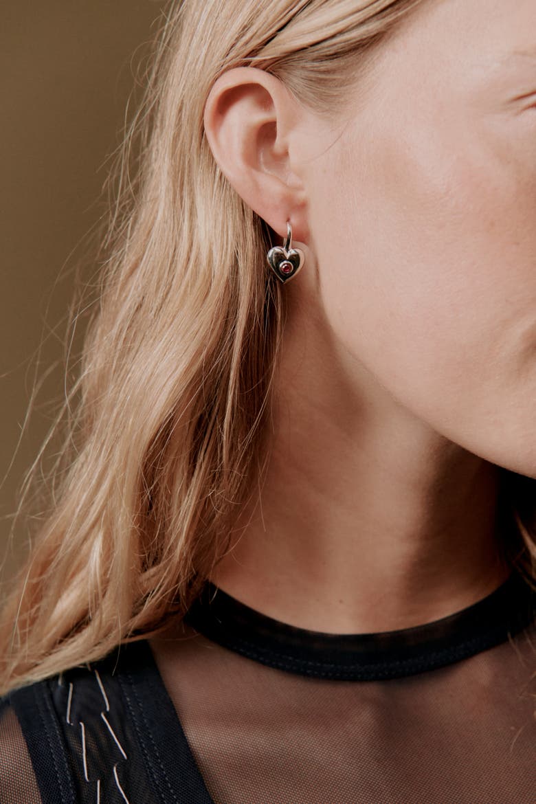 Billie Heart Gem Earrings, Alternate, color, Recycled Sterling Silver