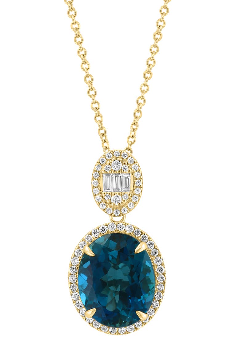 14K Yellow Gold Diamond,London Blue Topaz Pendant, Alternate, color, 14K Gold