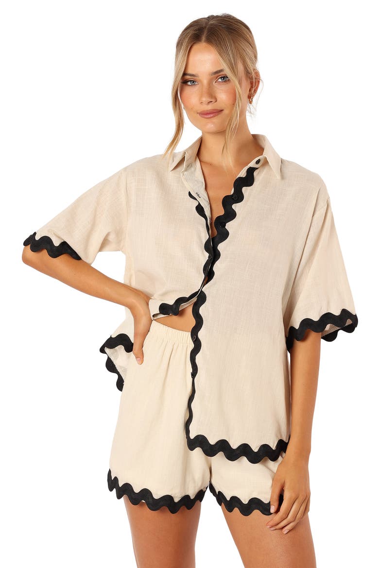 Wilson Rickrack Trim Cotton Shirt & Shorts Set, Alternate, color, CREAM BLACK
