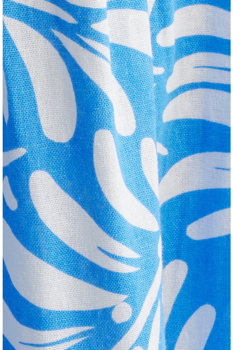 Floral Print Linen Blend Midi Dress, Alternate, color, SEAPORT/ CRISPT WHITE