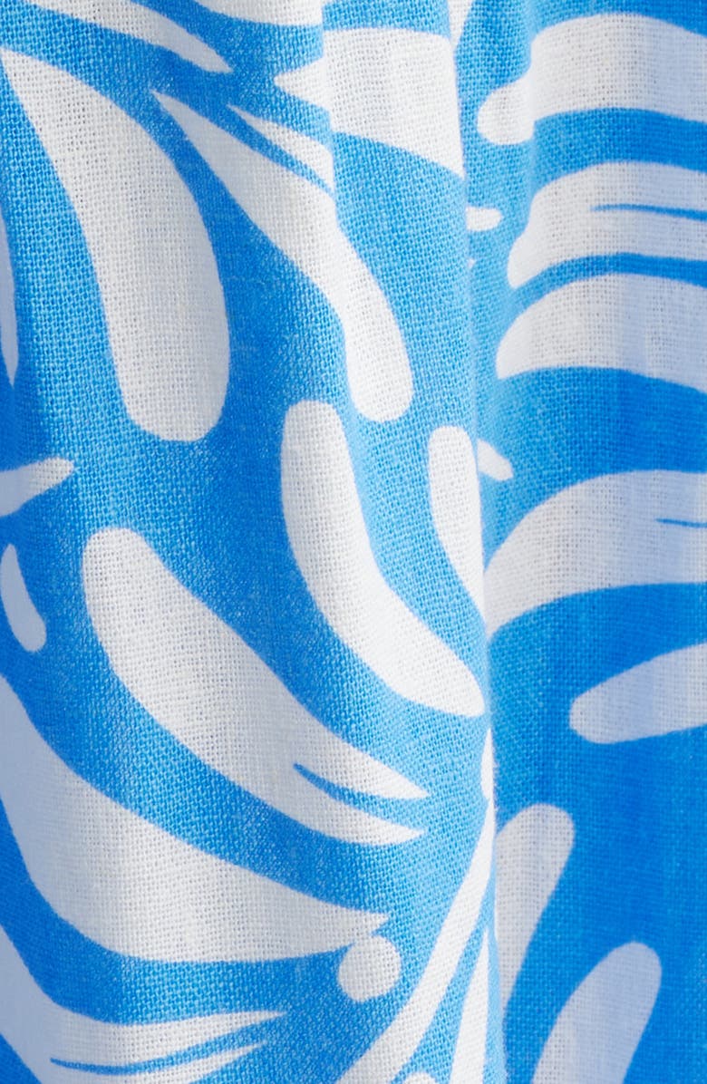 Anne Klein Floral Print Linen Blend Midi Dress, Alternate, color, Seaport/ Crispt White