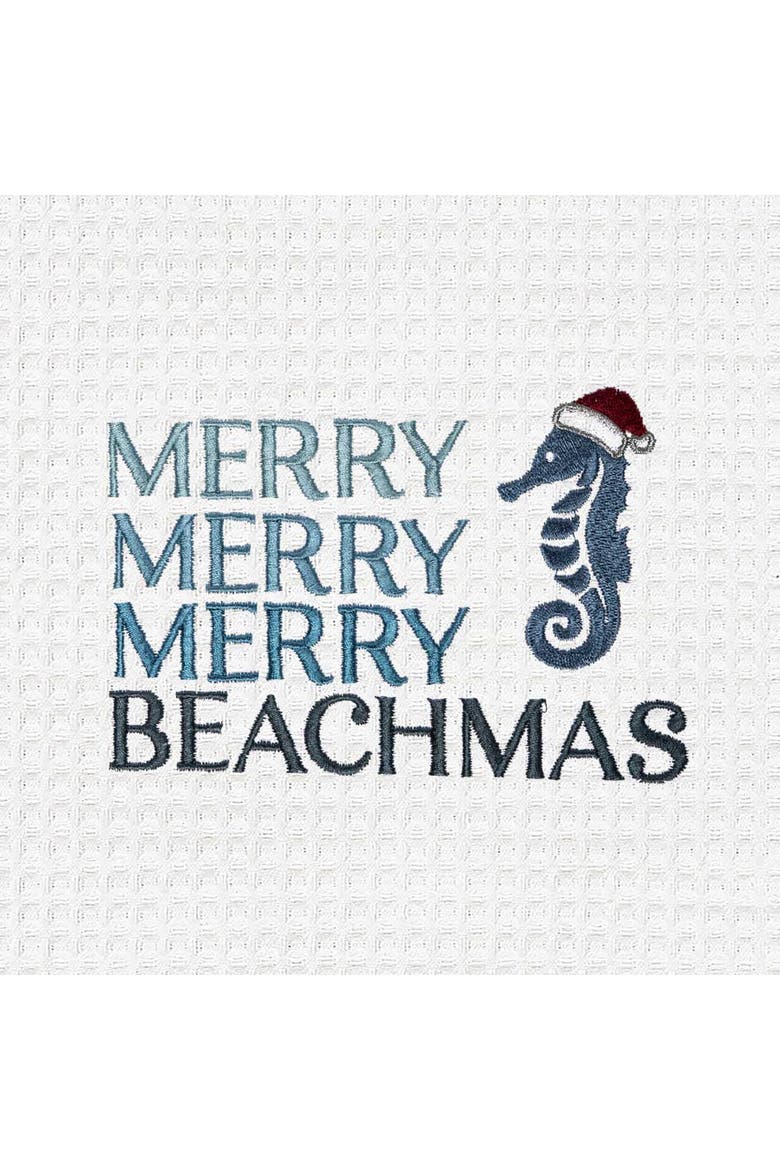 Merry Merry Beachmas Seahorse with Santa Hat Towel, Alternate, color, Blue