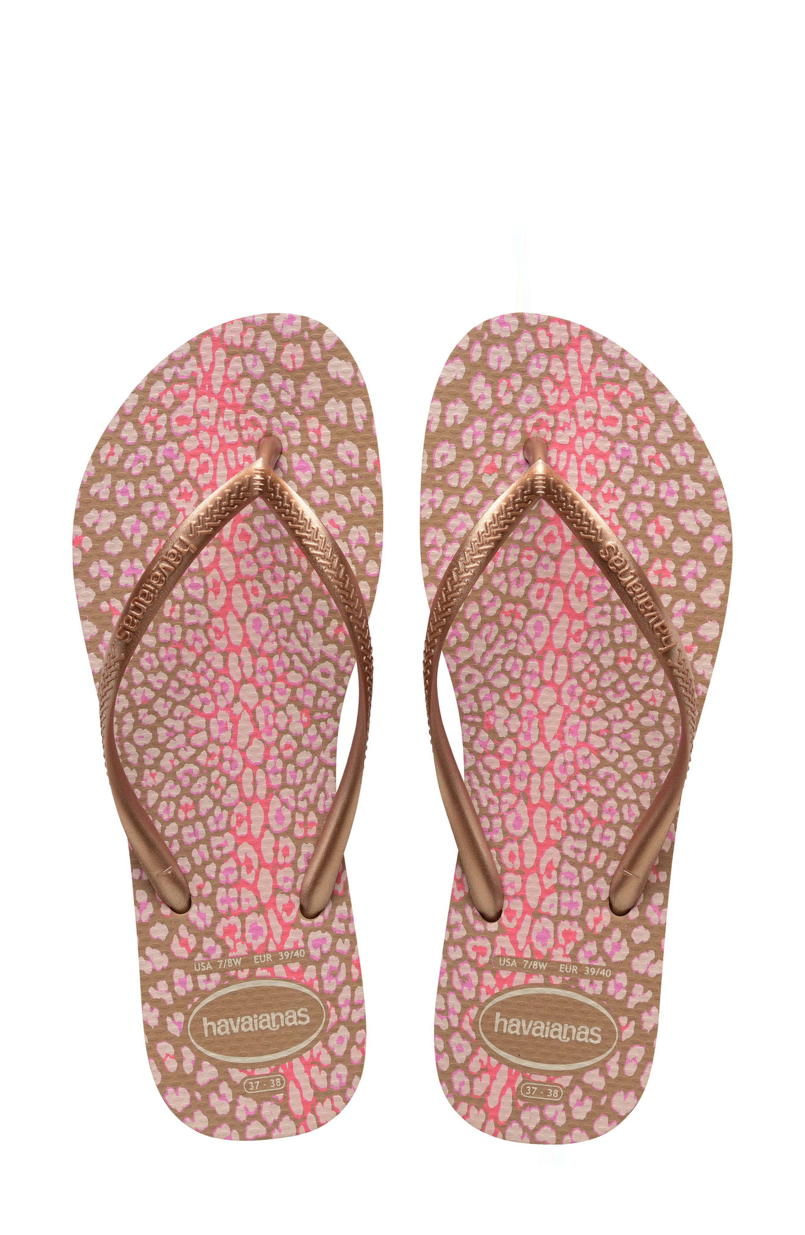 Havaianas Slim Animal Print Flip Flop, Alternate, color, Rose Gold/Rose Gold
