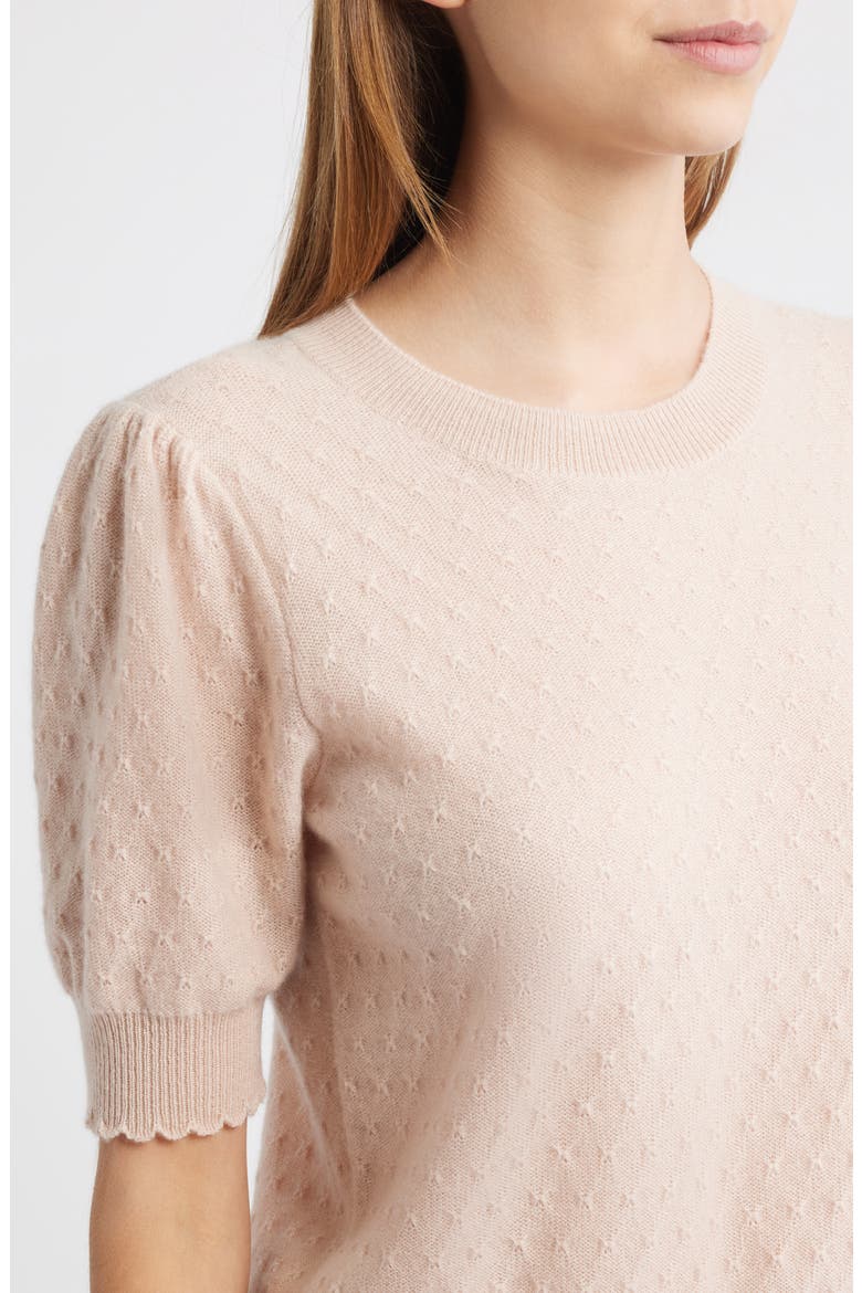 Puff Sleeve Pointelle Cashmere Sweater, Alternate, color, PINK SAND