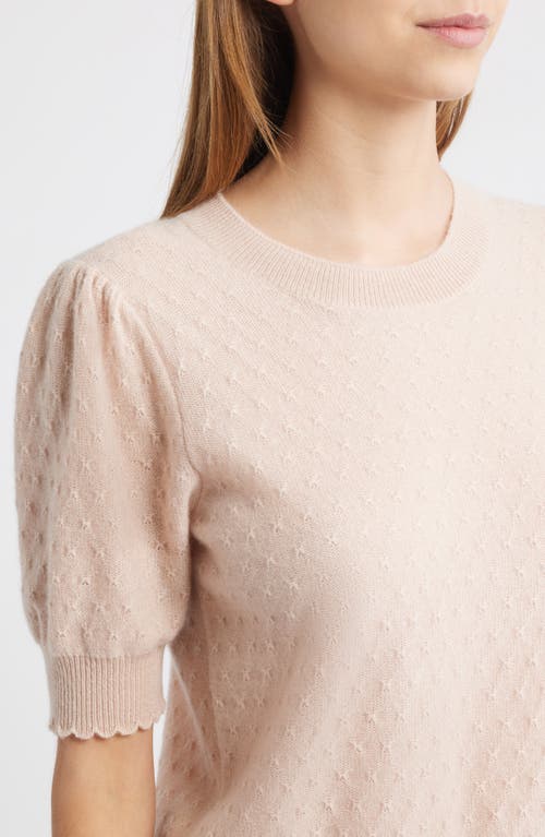 Frame Puff Sleeve Pointelle Cashmere Sweater In Pink
