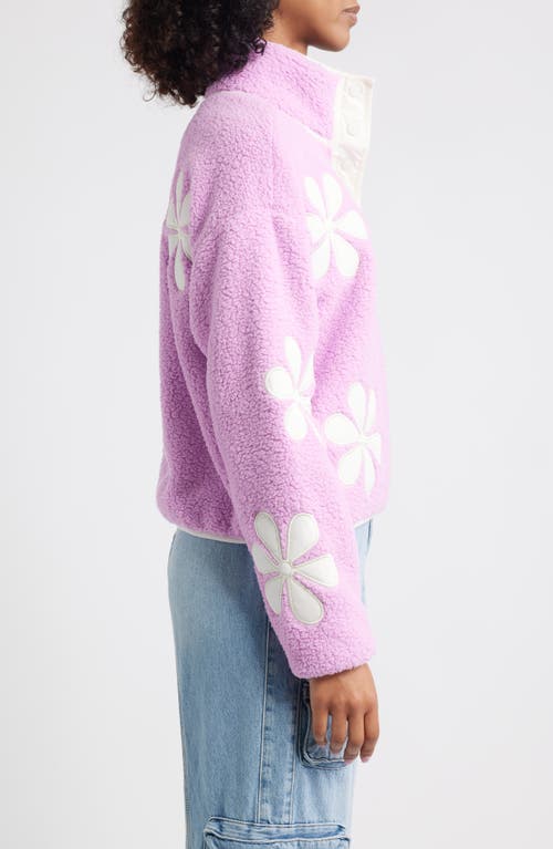 Thread & Supply Flower Patch Faux Shearling Pullover In Pink
