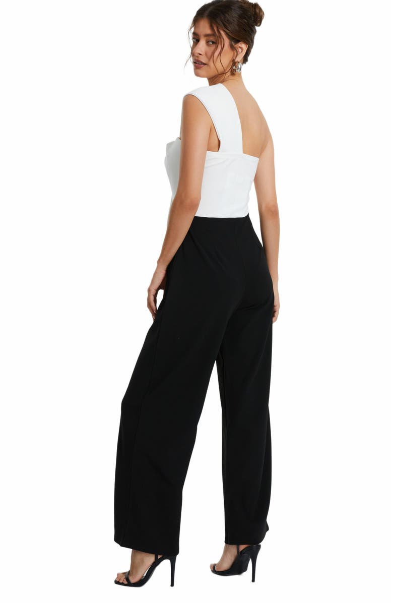 QUIZ One Shoulder Scuba Crepe Knot Front Jumpsuit, Alternate, color, 