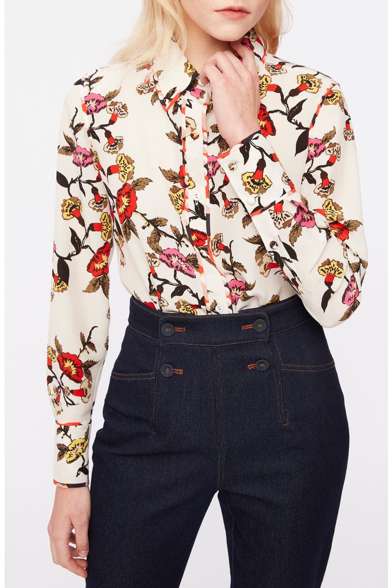 DVF Kate Charlottenburg Floral Button-Up Shirt, Alternate, color, CHARLOTTENBURG FLORAL