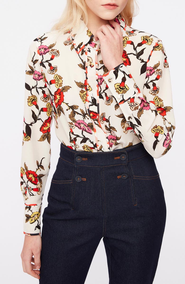 DVF Kate Charlottenburg Floral Button-Up Shirt, Alternate, color, 