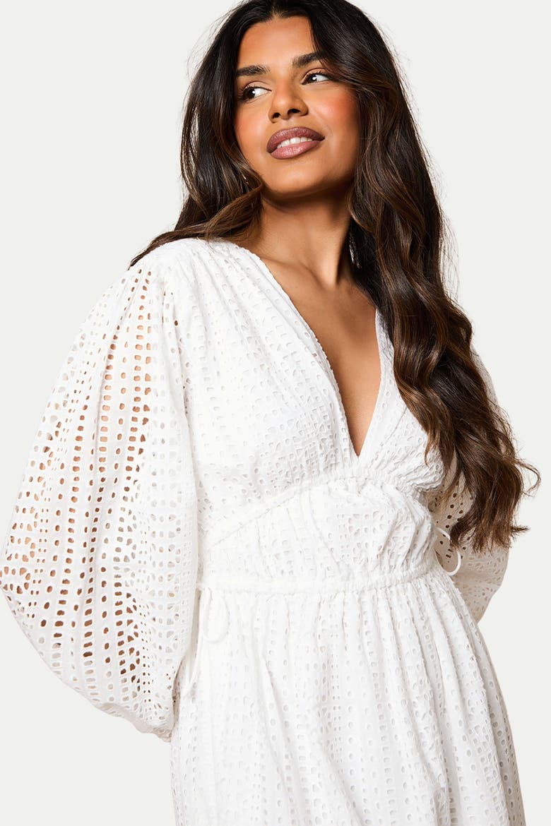Petite Front Puff Sleeve Midi Dress, Alternate, color, White
