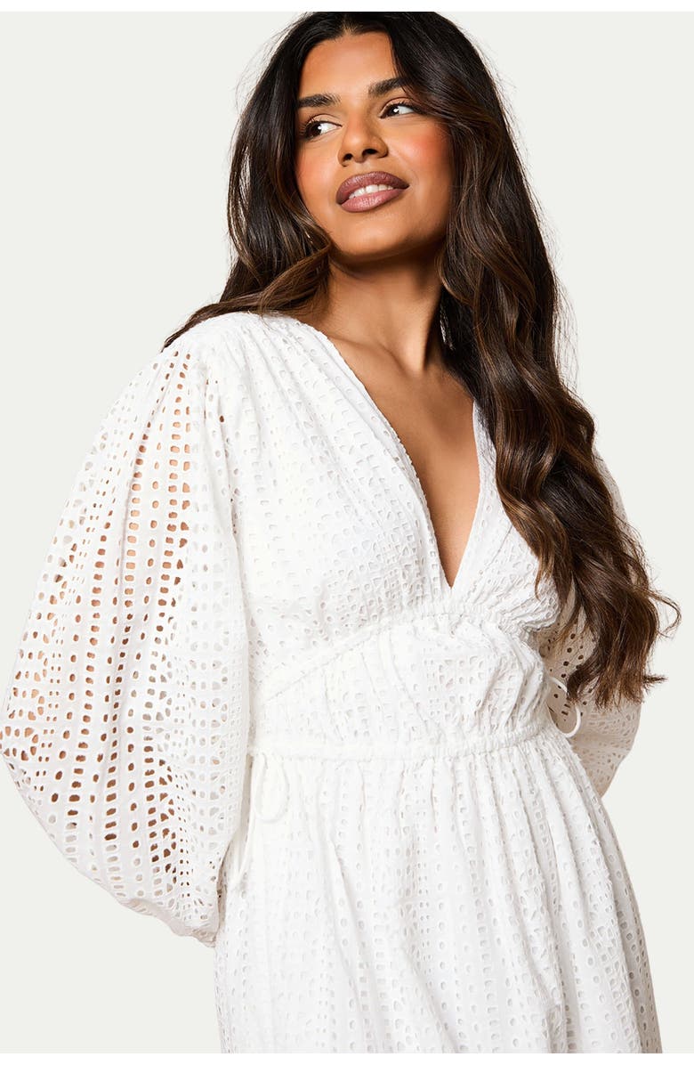Oasis Petite Front Puff Sleeve Midi Dress, Alternate, color, White