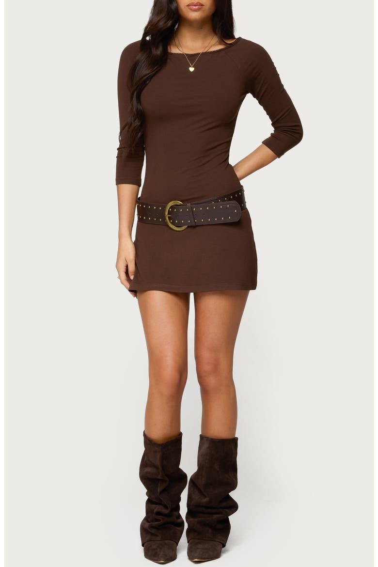 Jadey Boat Neck Minidress, Main, color, BROWN