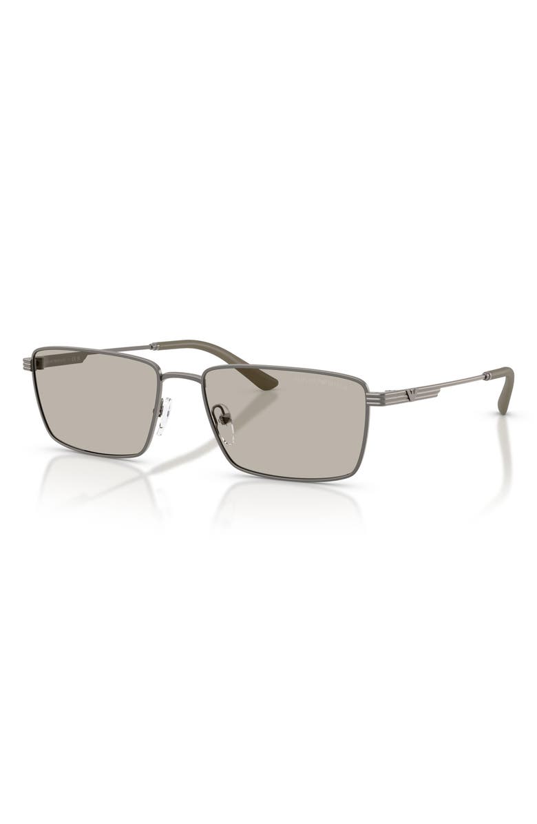 Emporio Armani 57mm Rectangular Sunglasses, Alternate, color, Matte Grey / Light Brown