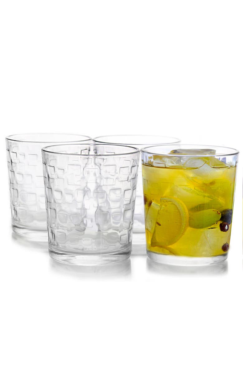 Gibson Home Great Foundations 4-Piece 13 oz. Double Old Fashion Glass Set, Square Pattern, Main, color, Clear
