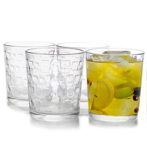 Great Foundations 4-Piece 13 oz. Double Old Fashion Glass Set, Square Pattern