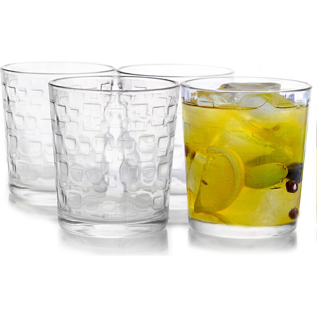 Gibson Home Great Foundations 4-piece 13 Oz. Double Old Fashion Glass Set, Square Pattern In Transparent