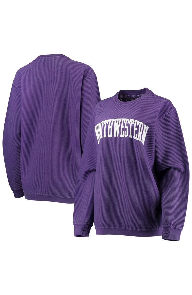 PRESSBOX Women's Pressbox Purple Northwestern Wildcats Comfy Cord Vintage Wash Basic Arch Pullover Sweatshirt, Main, color, Purple