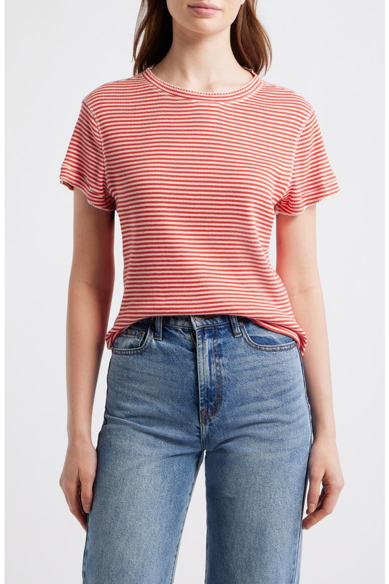 The Little Stripe Cotton Blend T-Shirt, Main, color, PIMENTO STRIPE