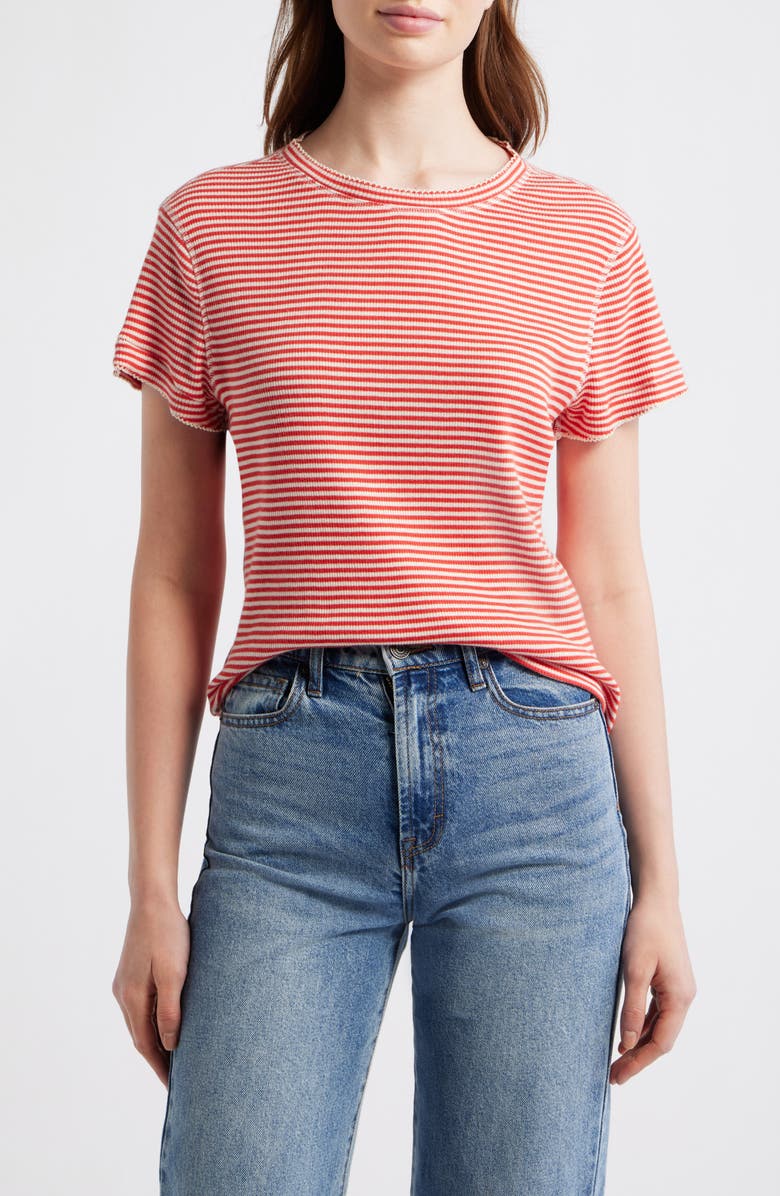 THE GREAT. The Little Stripe Cotton Blend T-Shirt, Main, color, Pimento Stripe