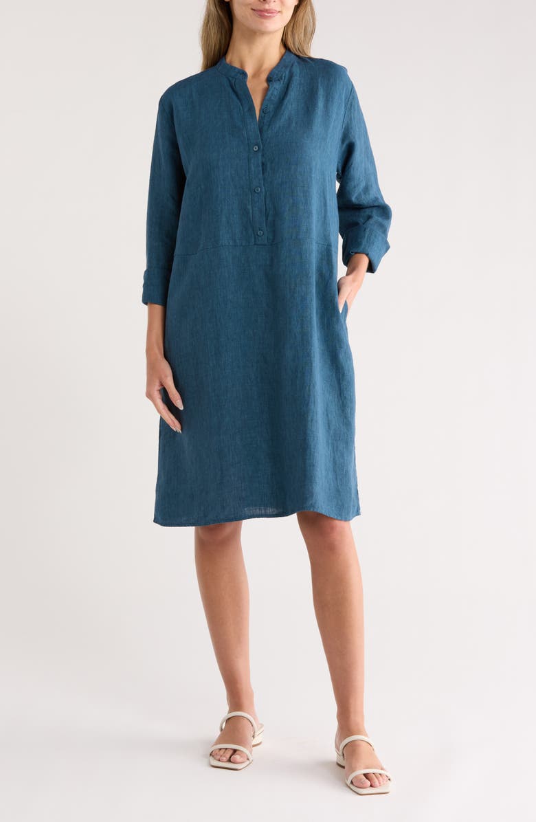 Long Sleeve Organic Linen Shift Shirtdress