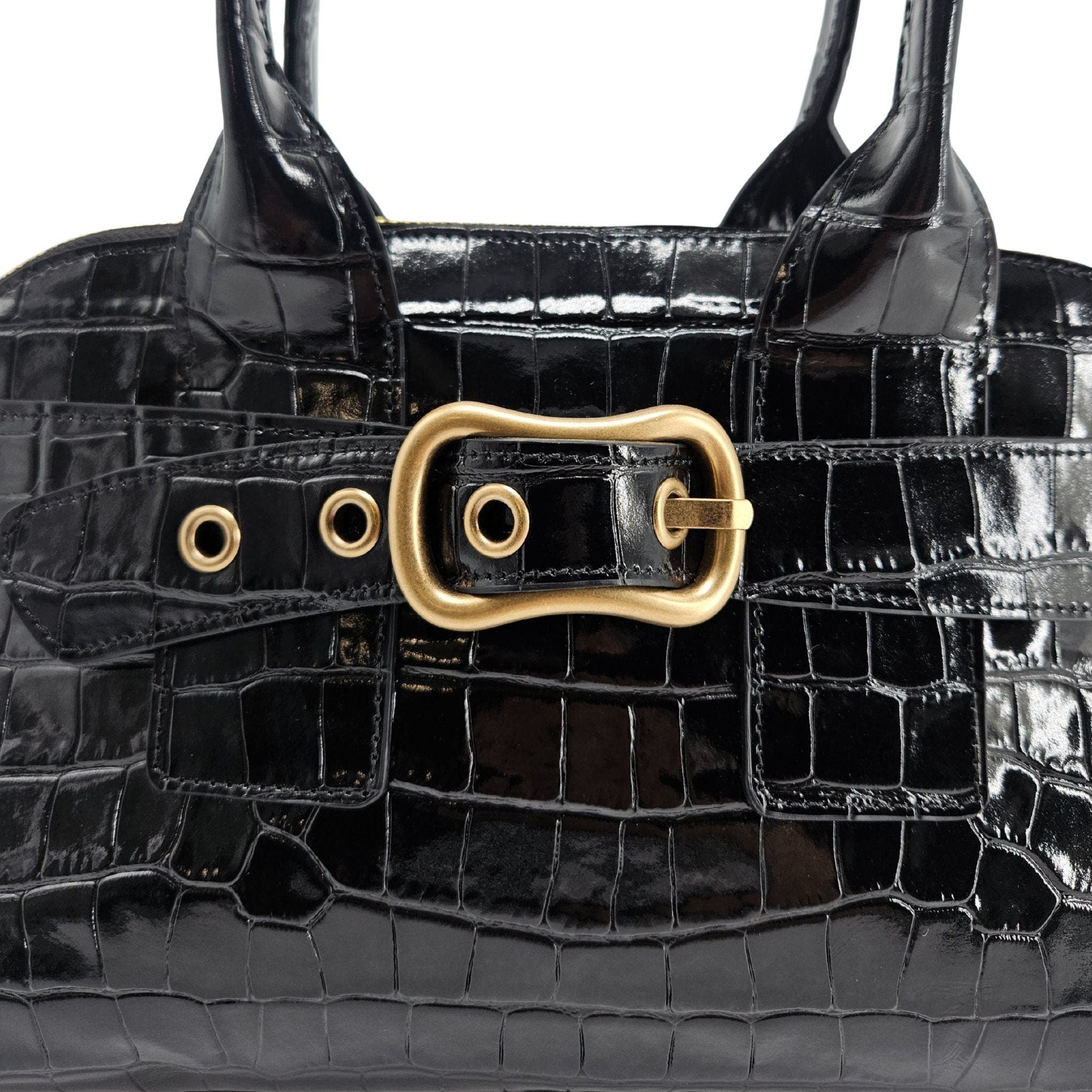Madison Maison Moc Croc Leather Mini Tote Bag, Alternate, color, Black