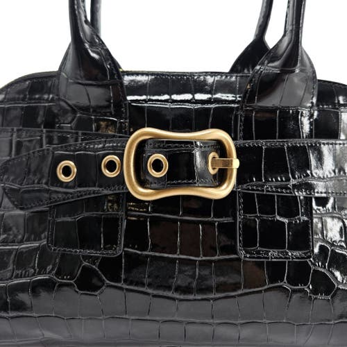 Madison Maison Moc Croc Leather Mini Tote Bag In Black