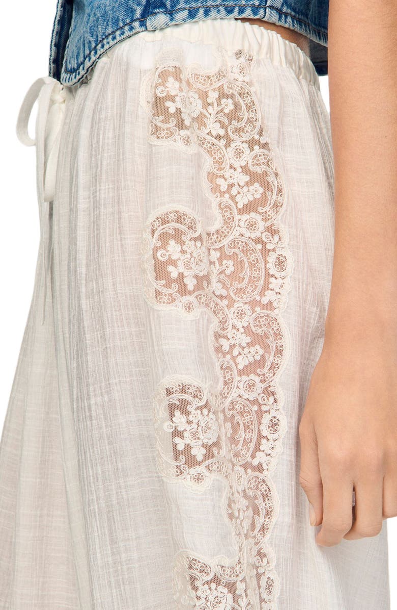 SANDRO Crinkled wide-leg trousers, Alternate, color, White