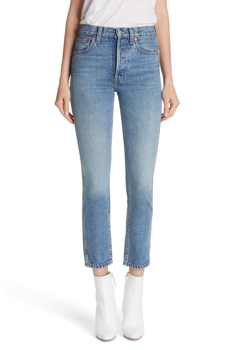 Originals High Waist Double Needle Ankle Jeans, Main, color, TRUCKER WASH