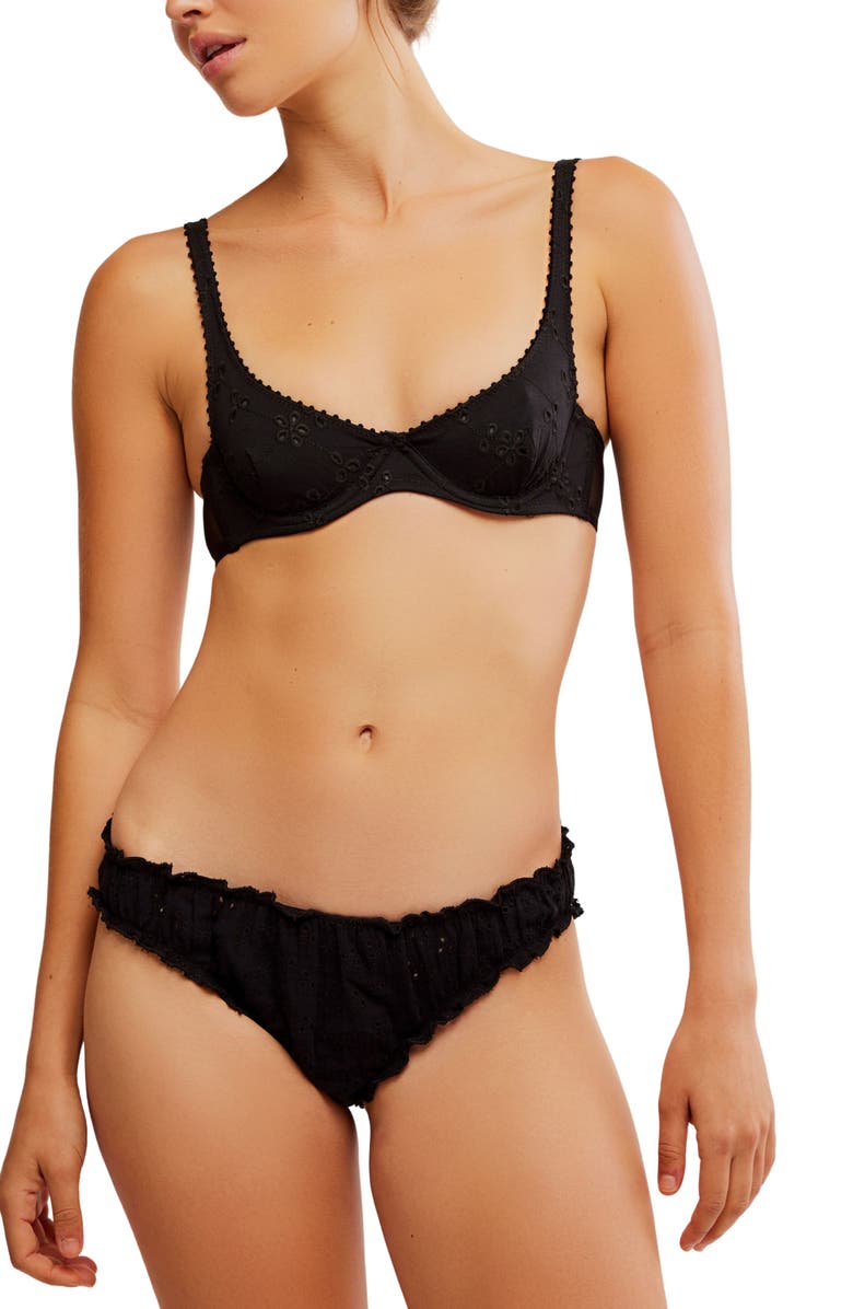 Free People Intimately FP Home Grown Stretch Cotton Eyelet Panties, Alternate, color, Black