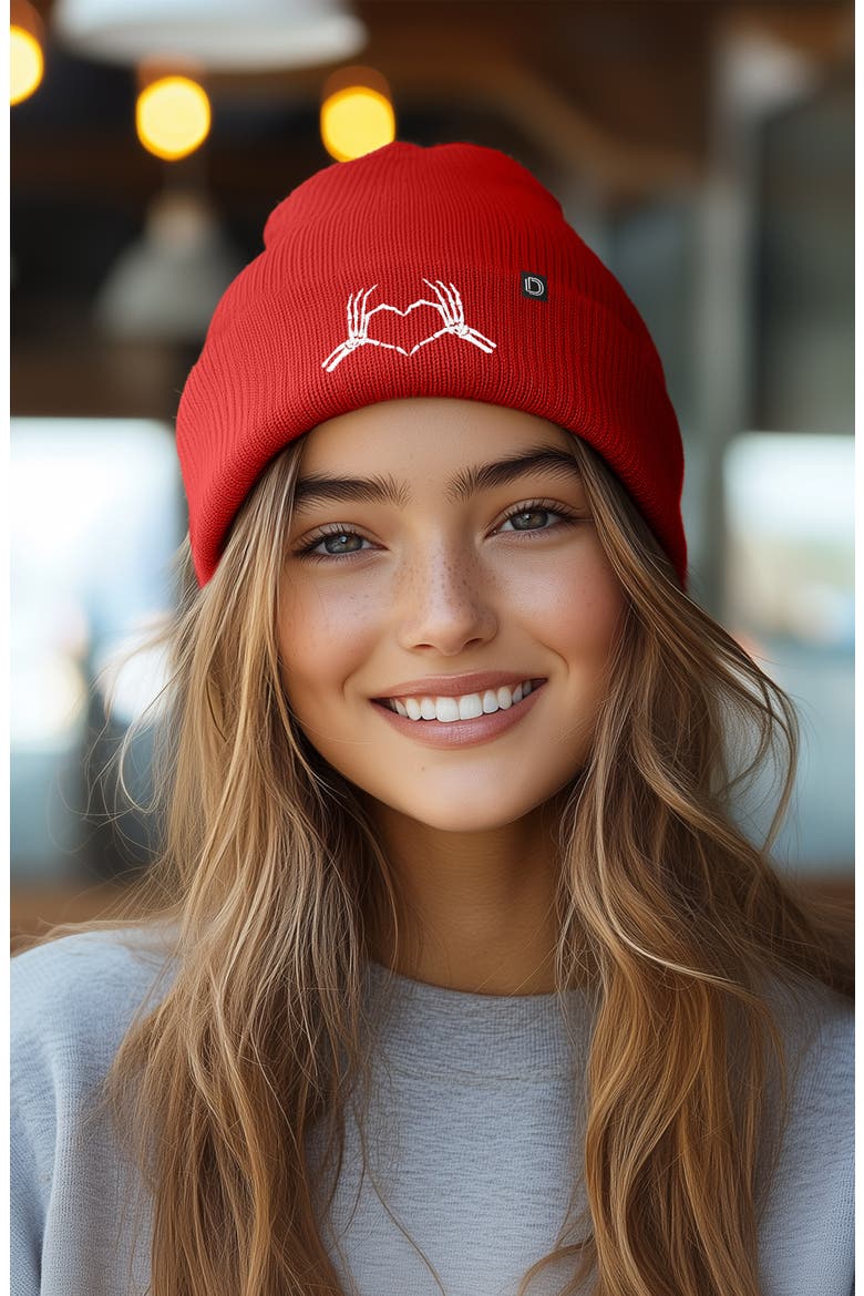 Heart of Bones Beanie, Alternate, color, Red