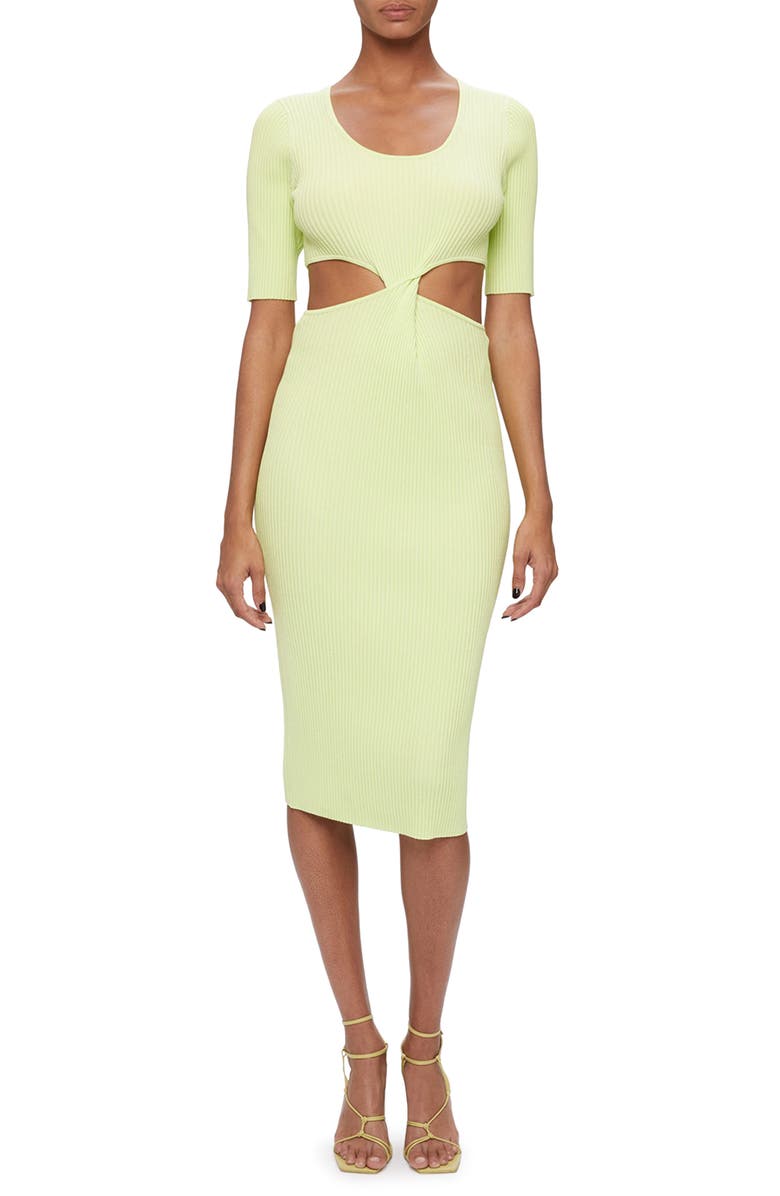 Simkhai Collette Matte Compact Rib Body-Con Sweater Dress, Main, color, Lemongrass
