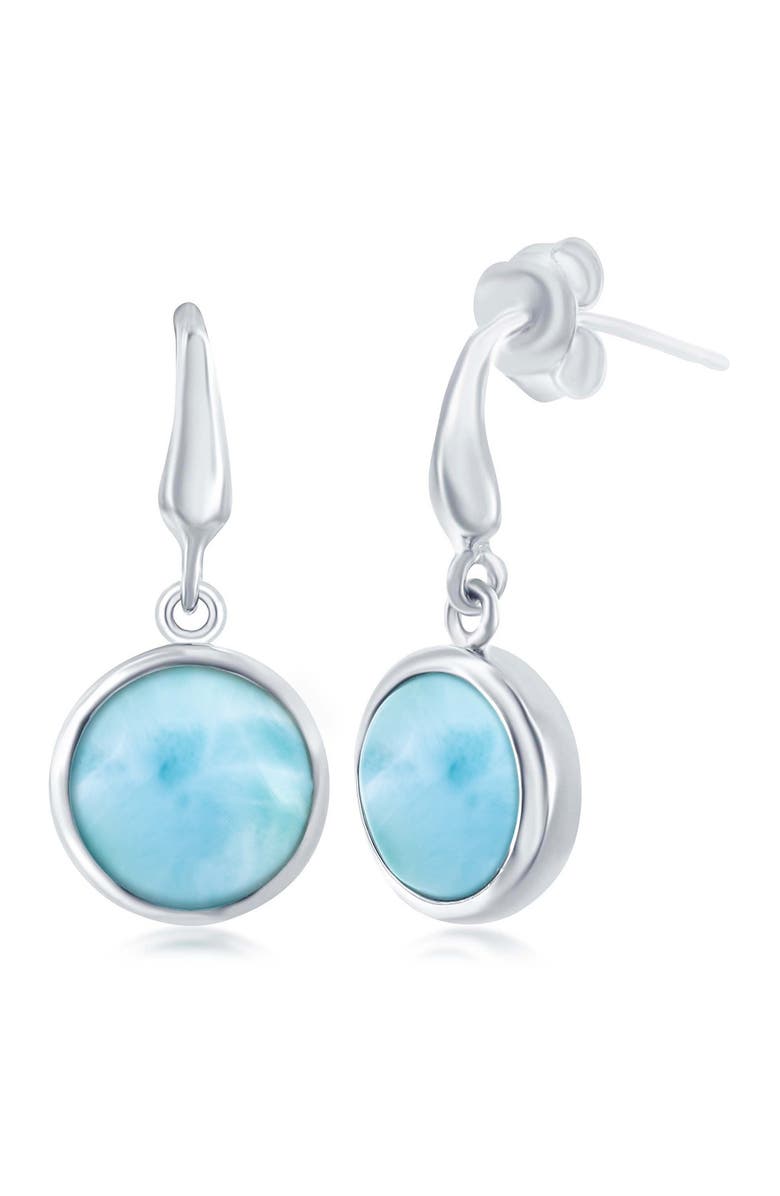 SIMONA Sterling Silver Bezel Set Larimar Drop Earrings, Main, color, 