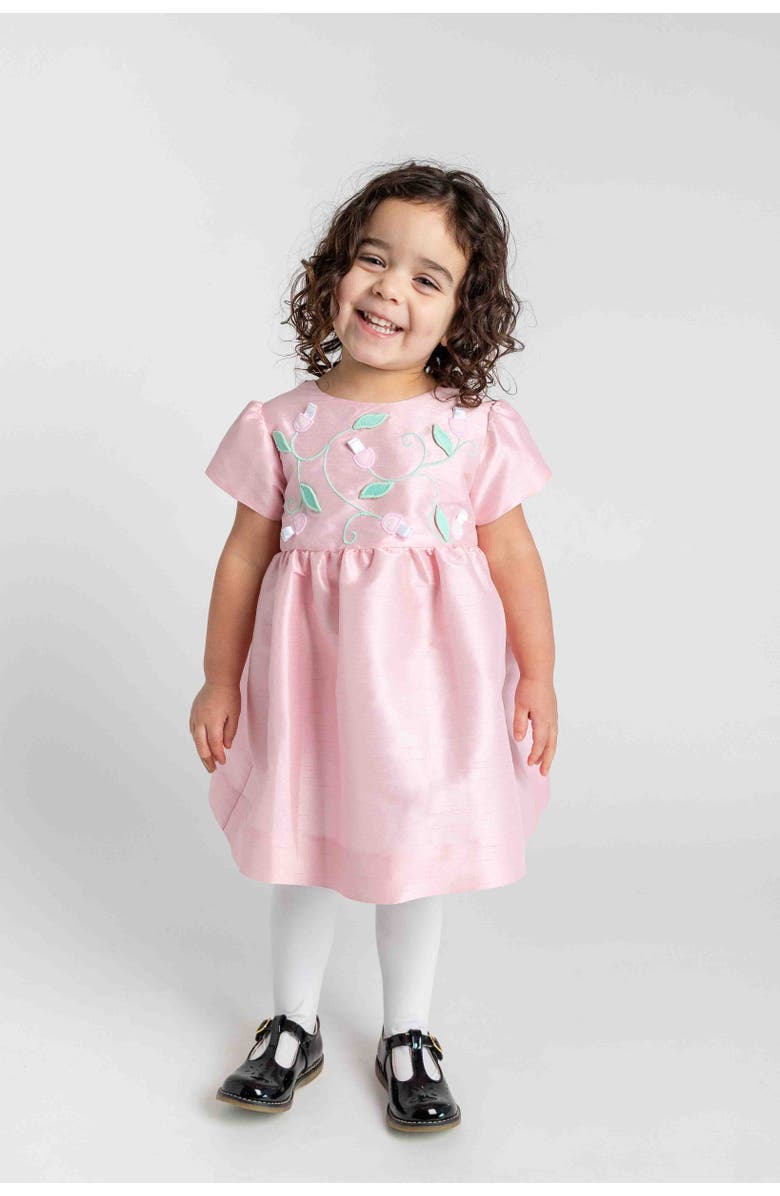 Florence Eiseman Dupioni Dress With Flower Vines, Alternate, color, Pink