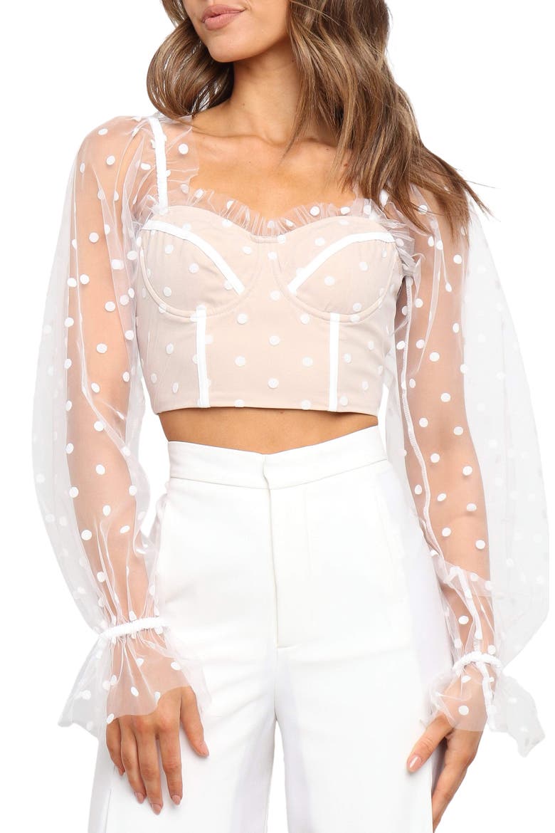 Varinka Long Sleeve Crop Top, Main, color, WHITE