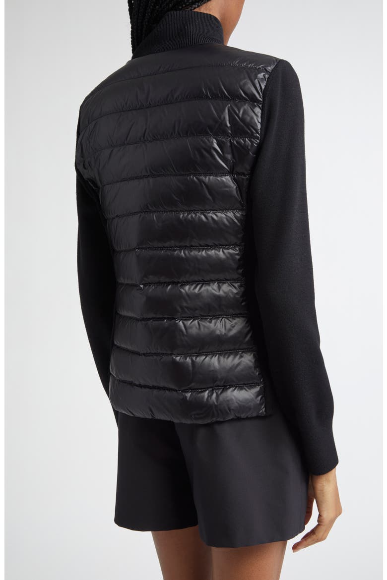Quilted Nylon & Wool Knit Cardigan, Alternate, color, BLACK