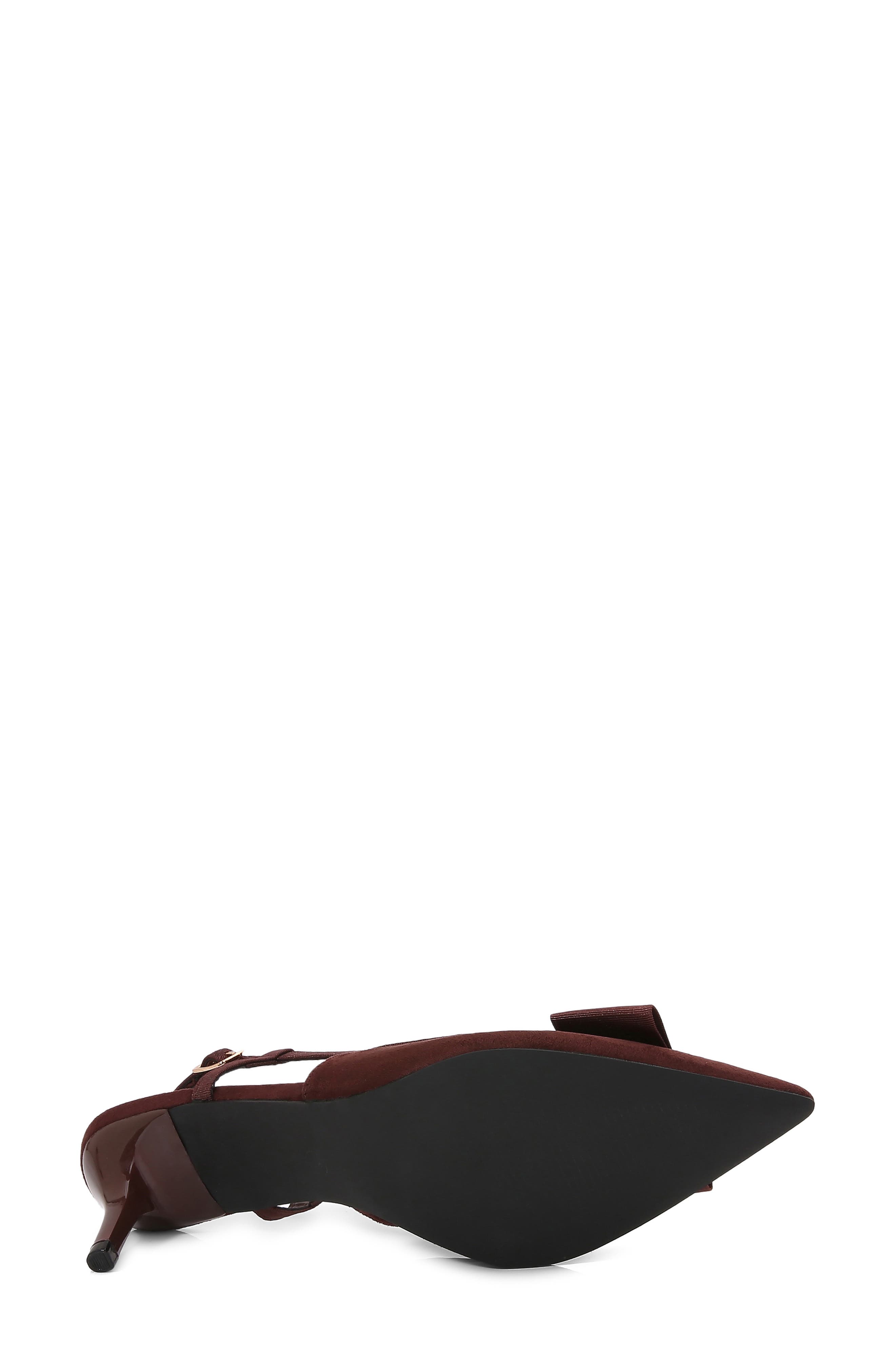 June Bow Pointed Toe Slingback Kitten Heel Pump, Alternate, color, BROWN