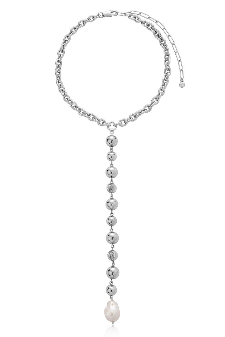Cultured Freshwater Pearl Deep Drop Y-Necklace, Main, color, SILVER