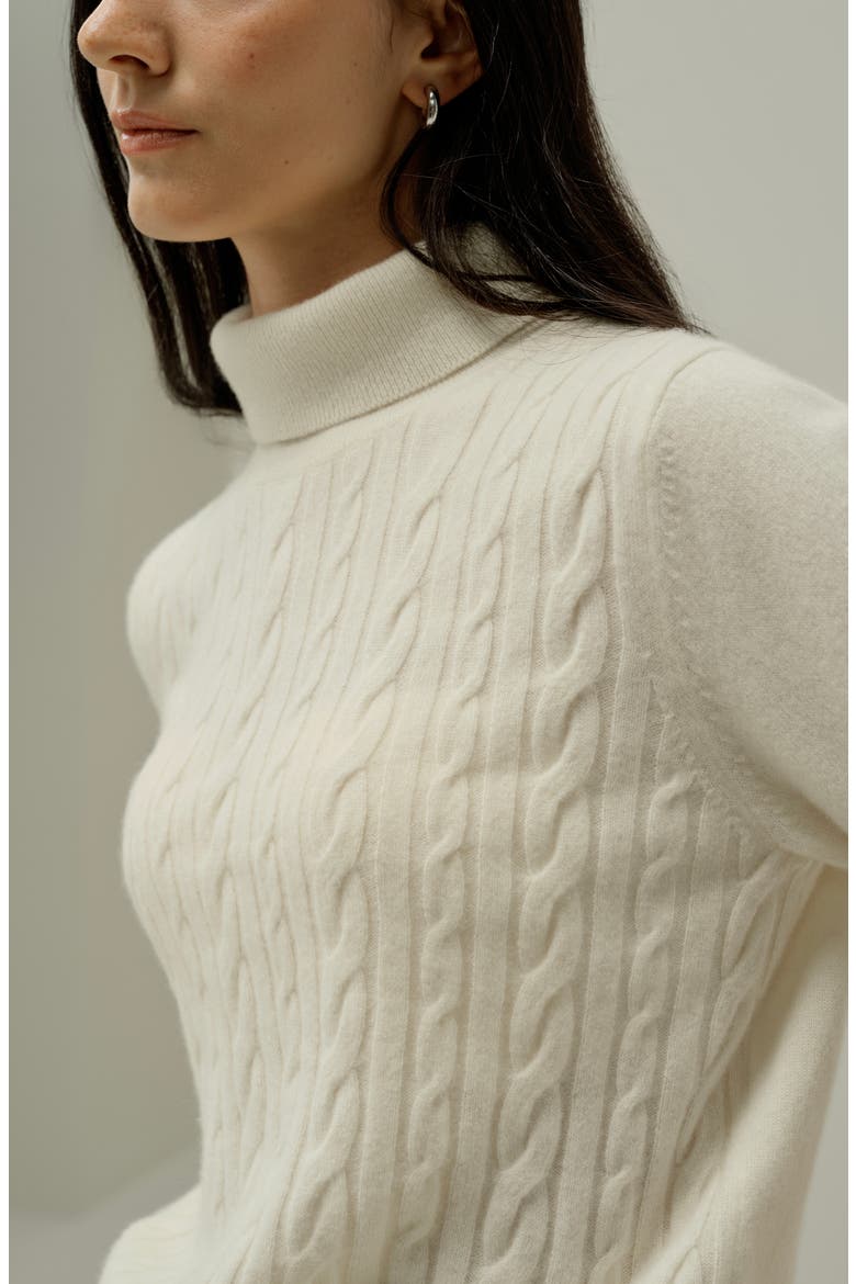 Women's Cable-Knit Baby Cashmere Turtleneck Top, Alternate, color, Cloud