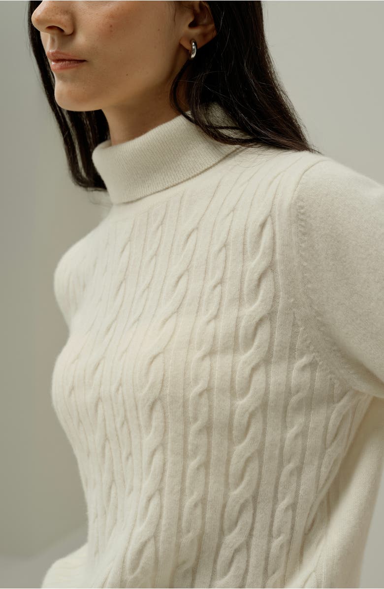 Lilysilk Women's Cable-Knit Baby Cashmere Turtleneck Top, Alternate, color, Cloud