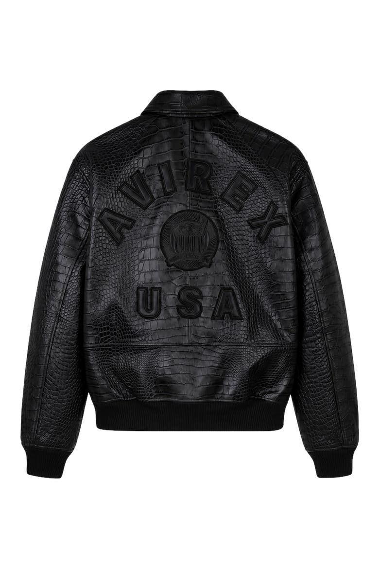 Croc Embossed Leather Icon Jacket, Alternate, color, BLACK
